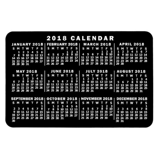 2018 Jaar Maandelijkse kalender Klassic Black and  Magneet (Horizontaal)
