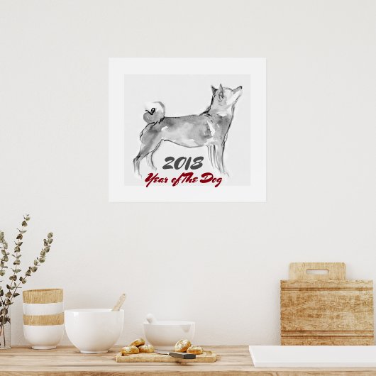 2018 Jaar van het schilderen van de Dog-inkt 3 Pos Poster (Keuken)