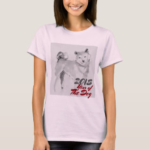 2018 Jaar van het schilderij van de Dog-inkt Vrouw T-shirt