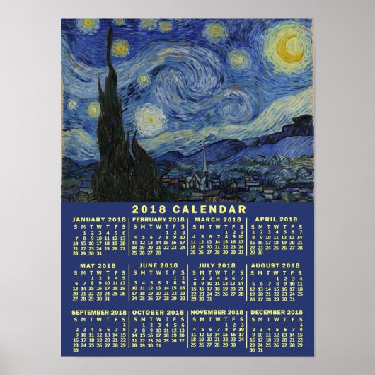 2018 Jaarkalender Sterrennacht of Voeg uw foto toe Poster (Voorkant)