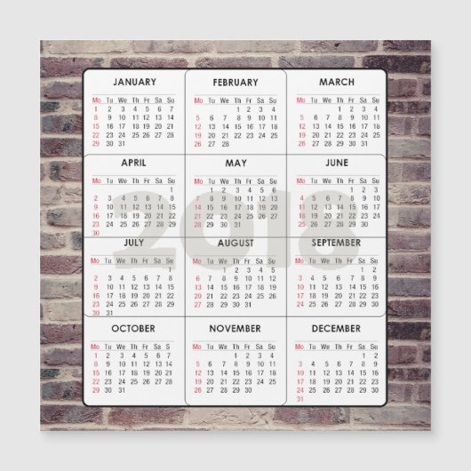 2018 Kalender Vierkante Magnetische Baksteen Muur (Voorkant)