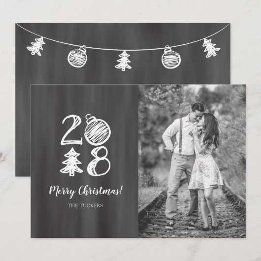 2018 Krijtbord Doodle Kerstfoto Feestdagenkaart (Voorkant / Achterkant)