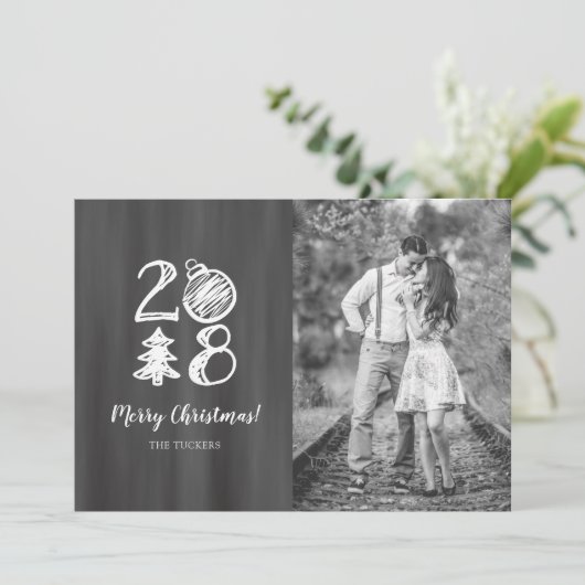 2018 Krijtbord Doodle Kerstfoto Feestdagenkaart (Staand voorkant)