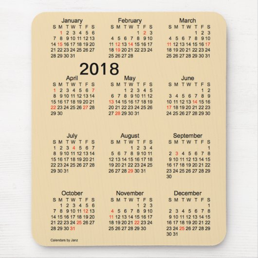 2018 Large Print Holiday Wheat Calendar van Janz Muismat (Voorkant)