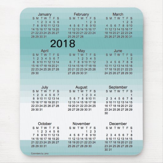 2018 Large Print Turquoise Shades Calendar van Jan Muismat (Voorkant)