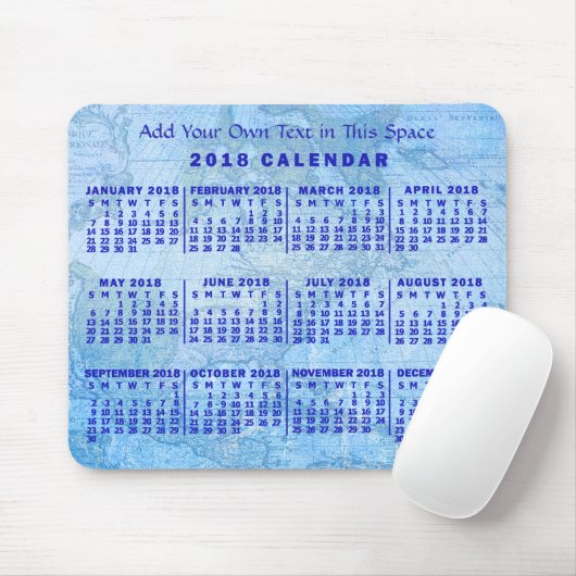 2018 Maandelijkse kalender Aangepast Blauw Antiek  Muismat (Met muis)