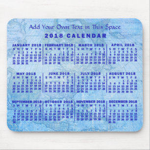 2018 Maandelijkse kalender Aangepast Blauw Antiek  Muismat