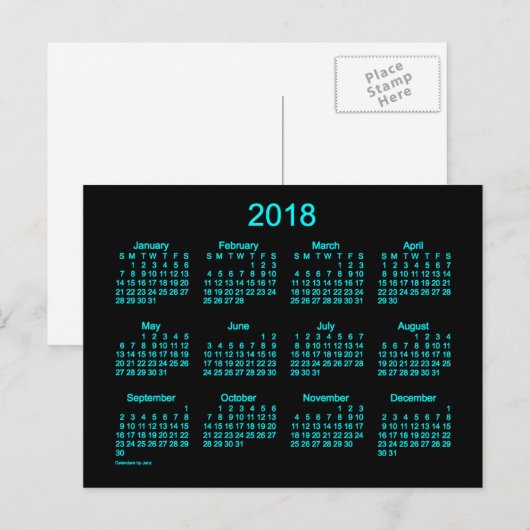 2018 Neon Blue Mini Calendar van Janz Briefkaart (Voorkant / Achterkant)