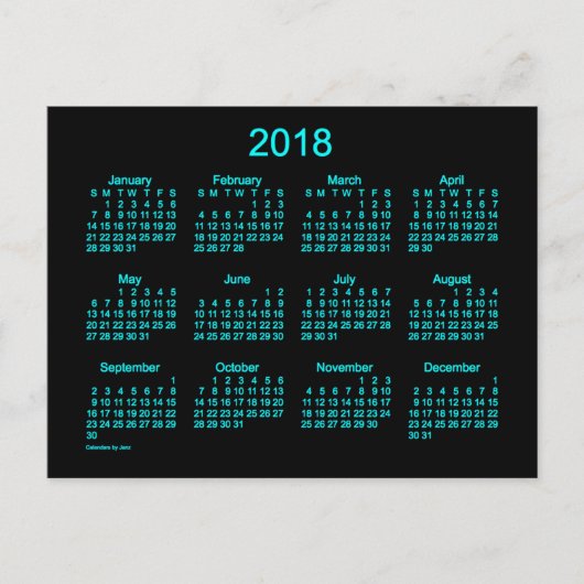 2018 Neon Blue Mini Calendar van Janz Briefkaart (Voorkant)