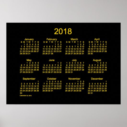 2018 Neon Gold Wall Agenda van Janz Poster (Voorkant)