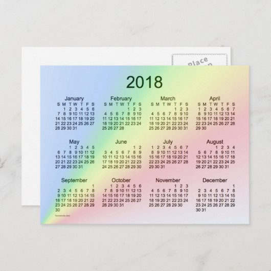 2018 Rainbow Mini Kalender van Janz Briefkaart (Voorkant / Achterkant)