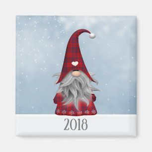 2018 Rood & Zwart Buffel Plaid Kerstmis Gnome Magneet