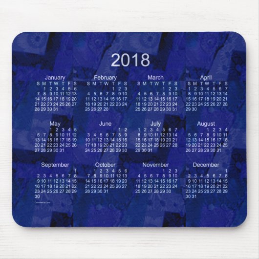 2018 Royal Blue Patchwork-kalender van Janz Muismat (Voorkant)