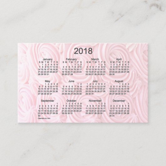 2018 Roze kalender met Janz Oceania Card Visitekaartje (Voorkant)