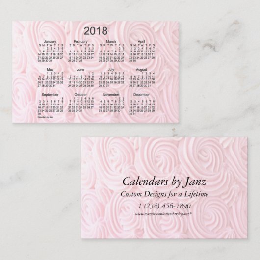 2018 Roze kalender met Janz Oceania Card Visitekaartje (Voorkant / Achterkant)