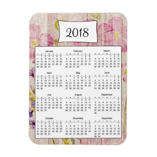 2018 Rustic Floral Wood Calendar Magnet Magneet