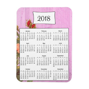 2018 Rustic Paars Floral Wood Calendar Magnet Magneet