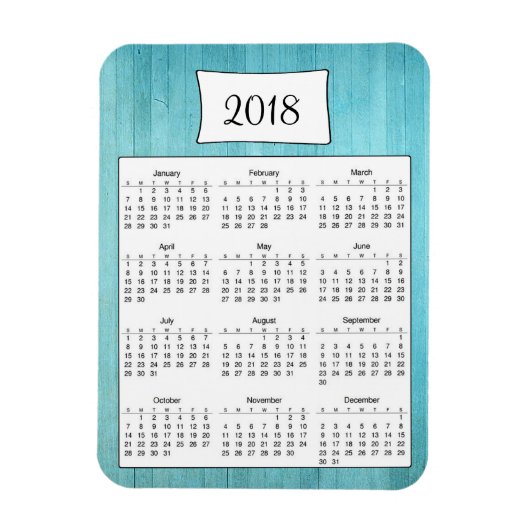 2018 Rustieke Blauwgroen Turquoise houten kalender Magneet (Verticaal)