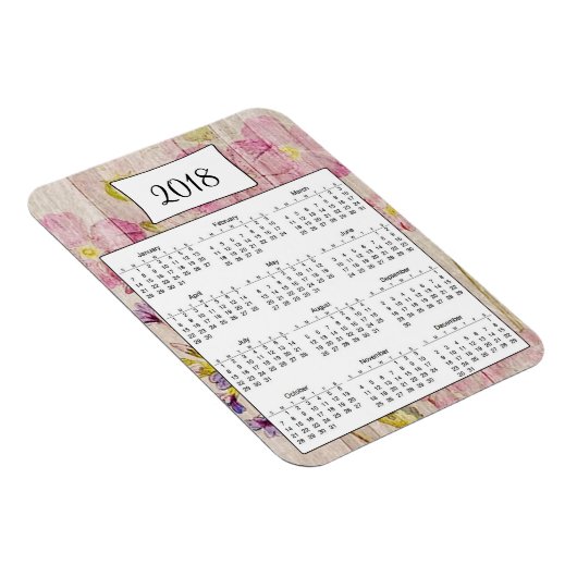 2018 Rustieke Bloemen Houten Kalender Magneet (Rechterzijde)