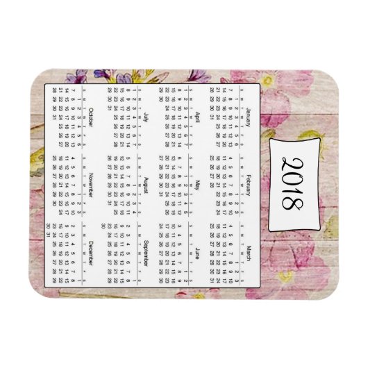 2018 Rustieke Bloemen Houten Kalender Magneet (Horizontaal)