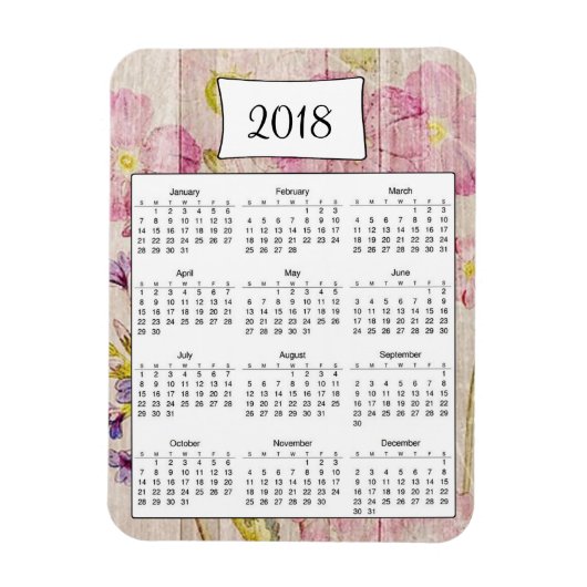 2018 Rustieke Bloemen Houten Kalender Magneet (Verticaal)