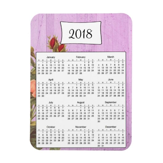 2018 Rustieke Paarse Bloemen Houten Kalender Magne Magneet (Verticaal)
