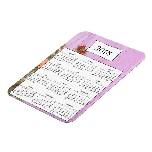 2018 Rustieke Paarse Bloemen Houten Kalender Magne Magneet (Linkerzijde)