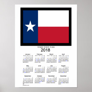 2018 Texas State Flag Holiday Calendar van Janz Poster
