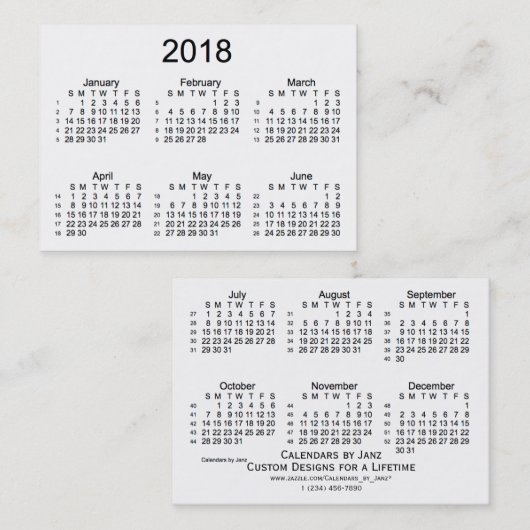 2018 White 52 Week Agenda by Janz Visitekaartjes (Voorkant / Achterkant)