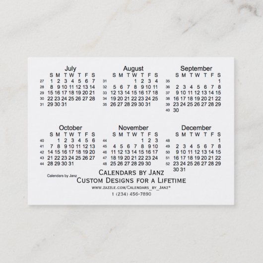 2018 White 52 Week Agenda by Janz Visitekaartjes (Achterkant)