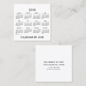 2018 White Calendar van Janz Square Visitekaartje (Voorkant / Achterkant)