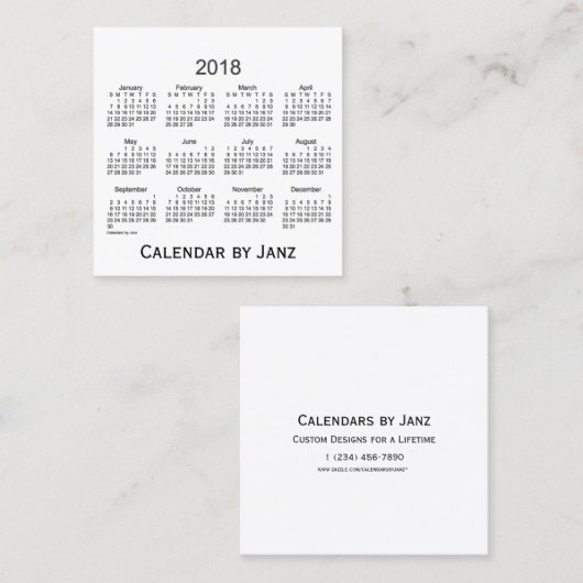 2018 White Calendar van Janz Square Visitekaartje (Voorkant / Achterkant)