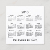 2018 White Calendar van Janz Square Visitekaartje (Voorkant)