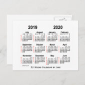 2019-2020 Witte 52 Weken van de Kalender door Janz Briefkaart (Voorkant / Achterkant)