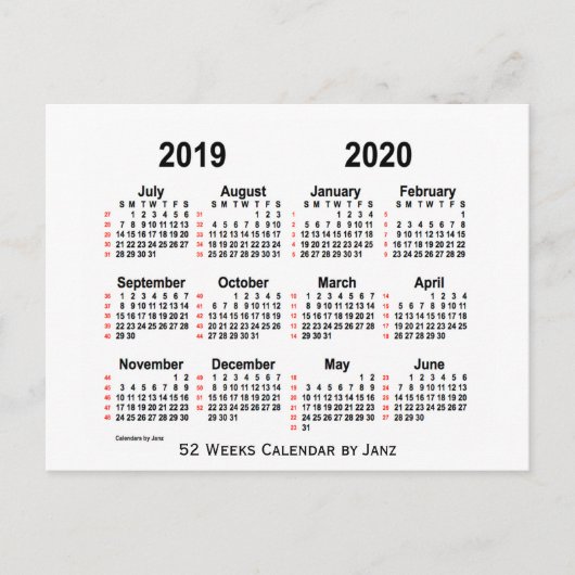 2019-2020 Witte 52 Weken van de Kalender door Janz Briefkaart (Voorkant)