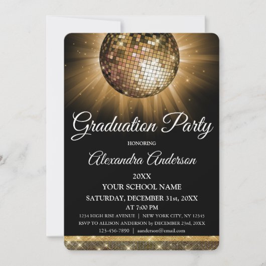 2019 Afstudeerfeest Gouden Disco Ball Sparkle Kaart (Voorkant)