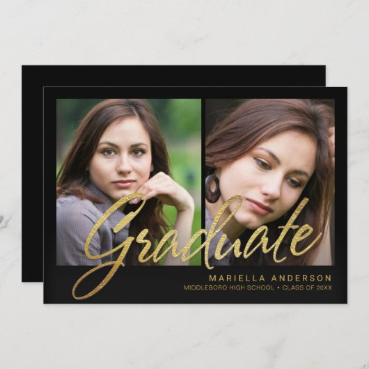 2019 Afstuderen Faux Gold Foil Brush Script Kaart (Voorkant / Achterkant)