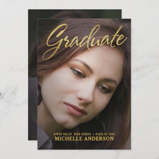 2019 Afstuderen "Faux Gold Foil" met 2 zijden aank Kaart (Voorkant / Achterkant)