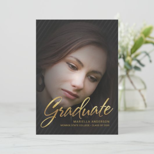 2019 Afstuderen Gold Script met volledige fotobede Kaart (Staand voorkant)