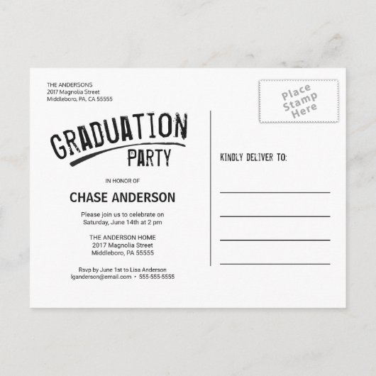 2019 Afstuderen Masculine Grunge Lettered Foto Uitnodiging Briefkaart (Achterkant)