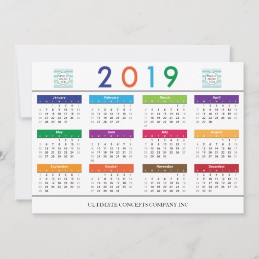 2019 Agenda Bedrijfslogo en naam Feestdagenkaart (Voorkant)