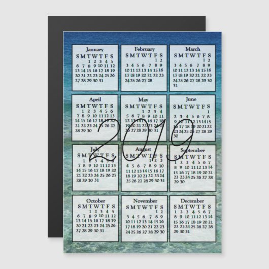 2019 Agenda Magnet Blue Water Magnetische Uitnodiging (Voorkant / Achterkant)