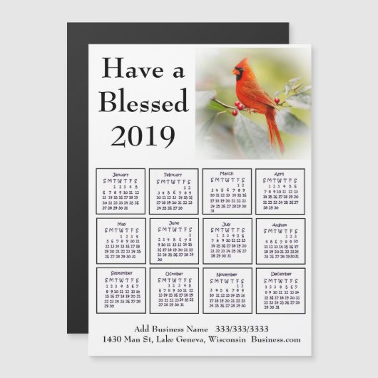 2019 Bedrijfsnaam en Info Kardinaal Kalender Magnetische Uitnodiging (Voorkant / Achterkant)