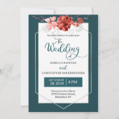 2019 Blauwgroen en koraal Floral Geometric Photo W Kaart (Voorkant)