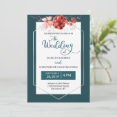 2019 Blauwgroen en koraal Floral Geometric Photo W Kaart (Staand voorkant)