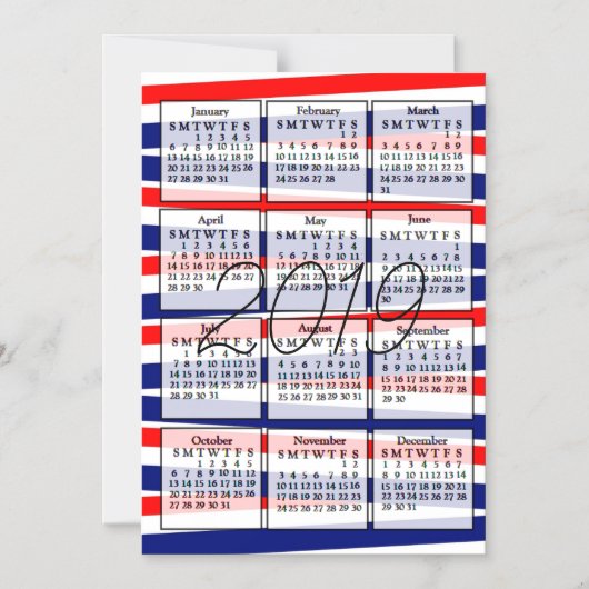 2019 Calendar Magnet Patriotic Background Magnetische Uitnodiging (Voorkant)