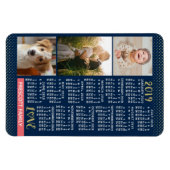2019 Calendar Navy Coral Gold Family Photo Collage Magneet (Horizontaal)
