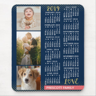 2019 Calendar Navy Coral Gold Family Photo Collage Muismat