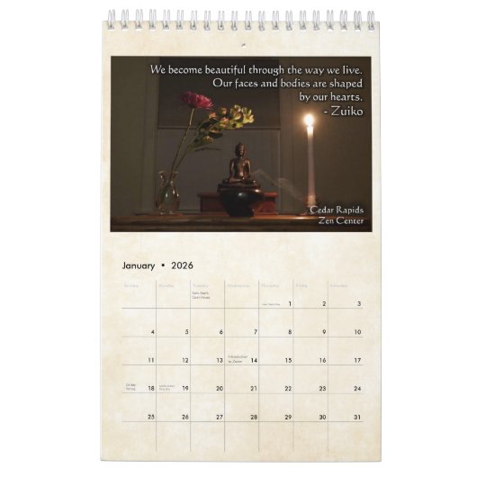 2019 Cedar Rapids Zen Center Calendar Kalender (Jan 2026)