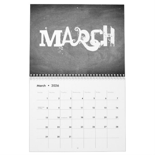 2019 Chalkboard Calendar Black and White Text Kalender (Mar 2026)